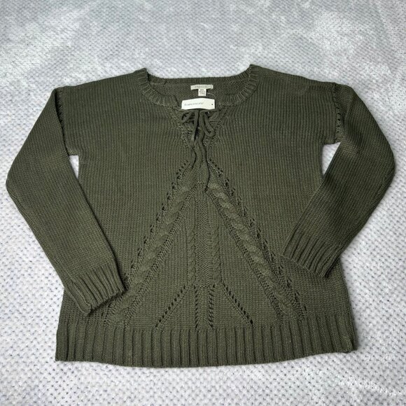 Francesca's Knit Sweater Womens Medium Large Green Long Sleeves Ribbed - Picture 3 of 16